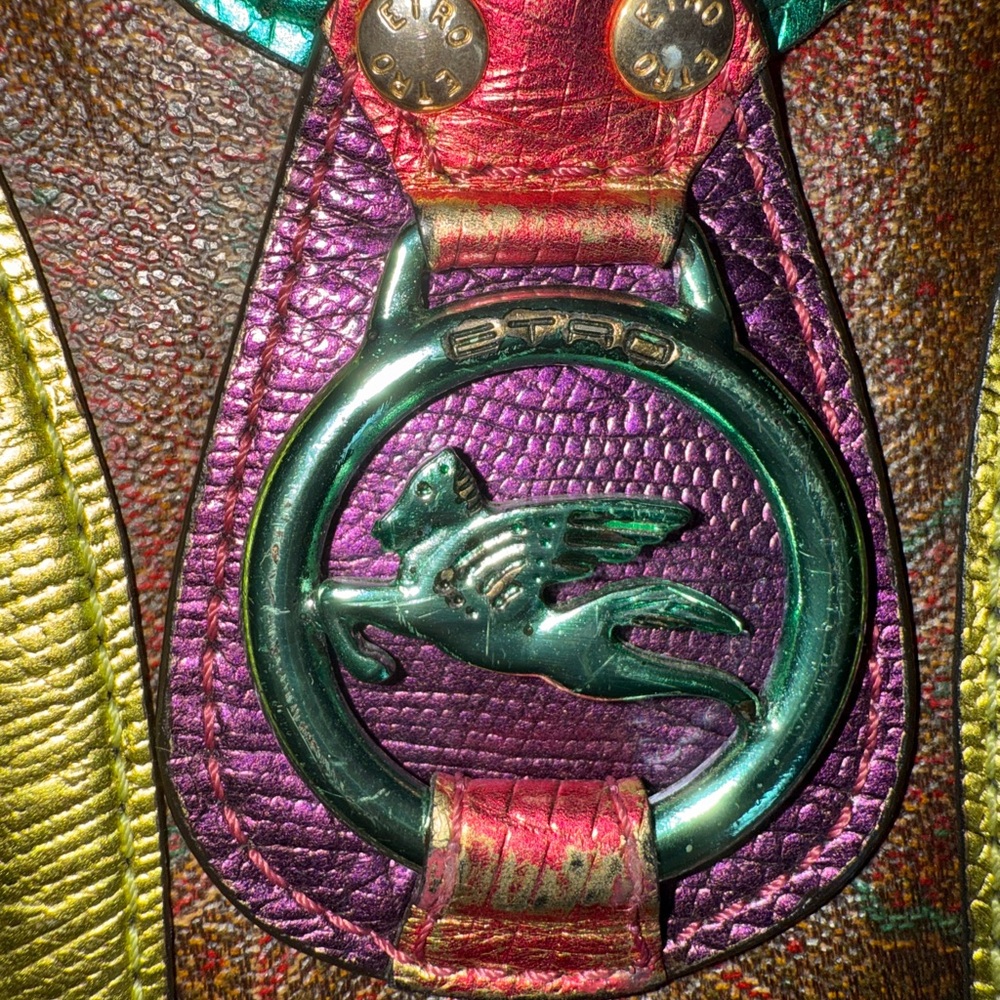 Etro Multicolor Paisley Print Coated Canvas and Leather Shoulder Bag Vintage - Picture 2 of 4